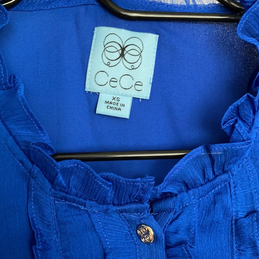 CeCe Ruffle Button Front Blue Dress NWT Size XS - Picture 5 of 10